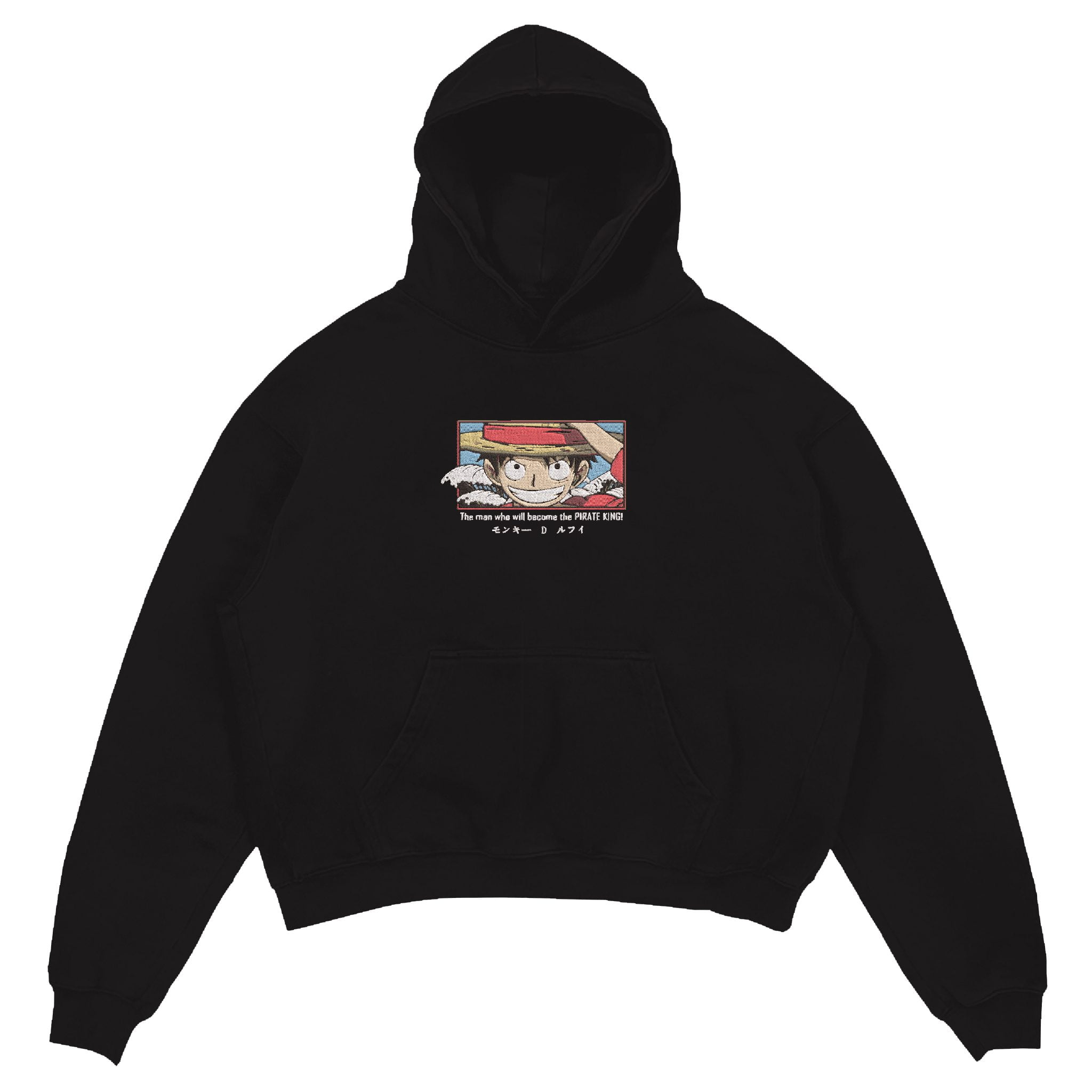 Black Embroidered Luffy Hoodie