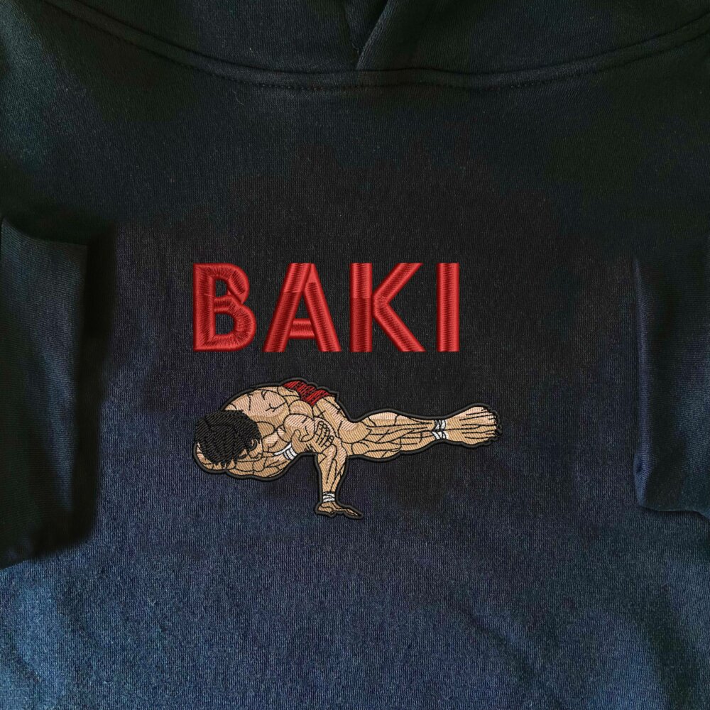 Baki Art Embroidere Hoodie Navy (1)