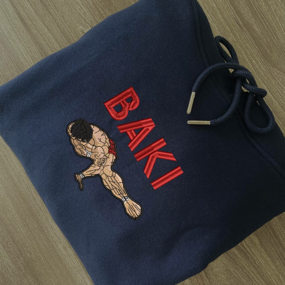 Baki Art Embroidere Hoodie Navy (2)