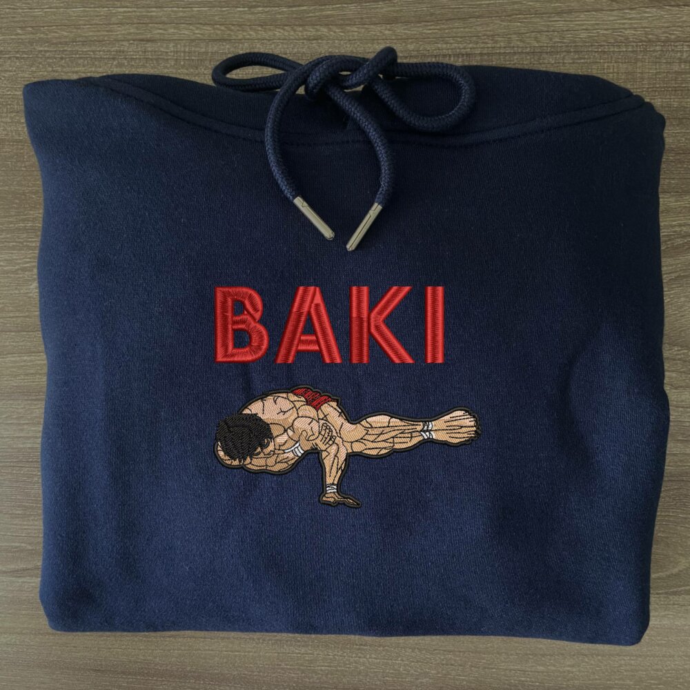 Baki Art Embroidere Hoodie Navy (3)