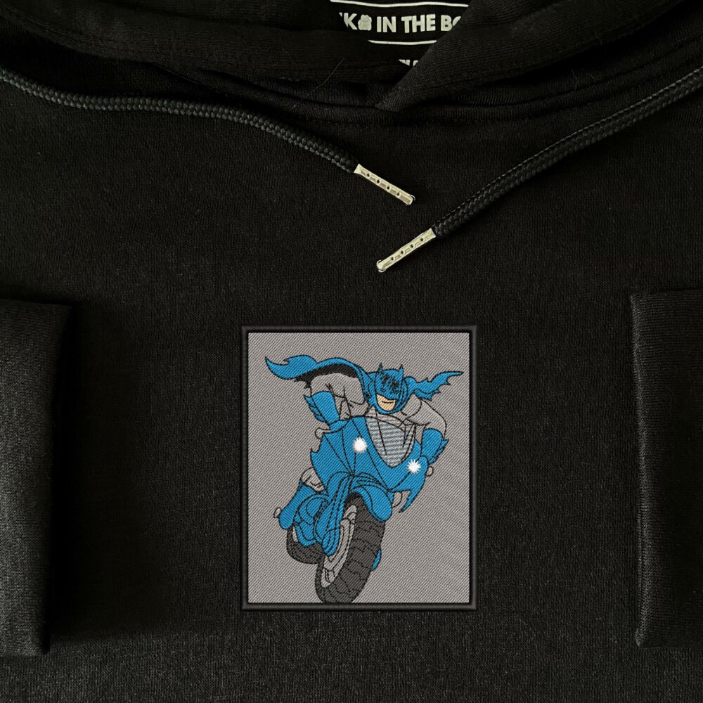 Batman Moto Art Embroidered Hoodie Black (3)