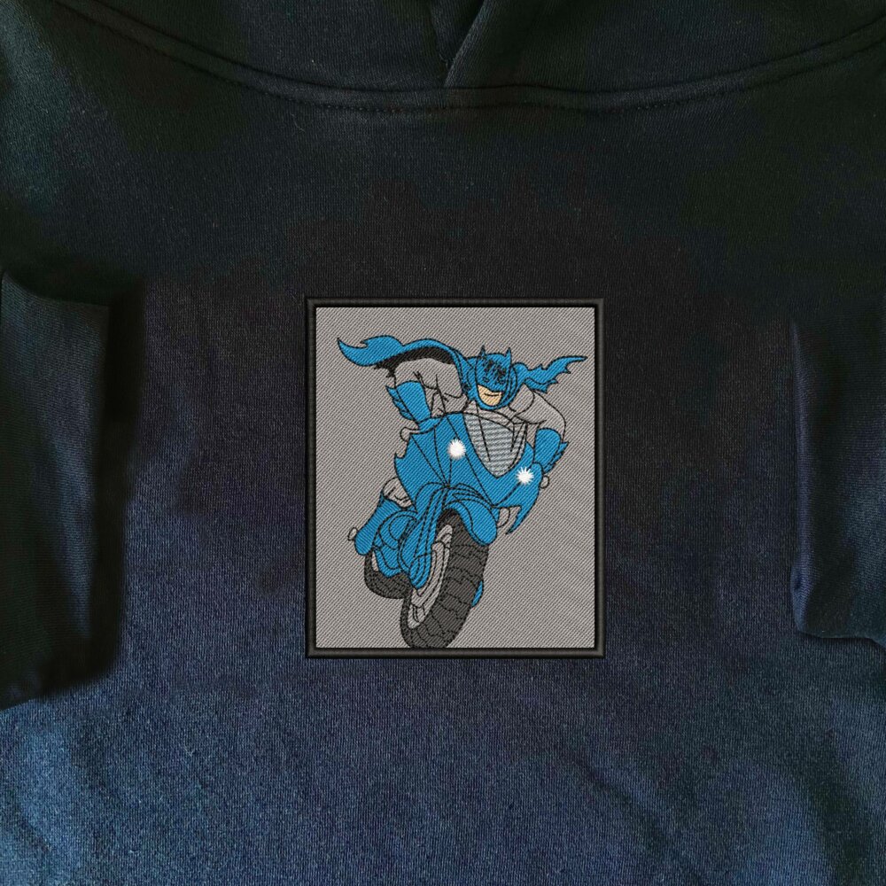 Batman Moto Art Embroidered Hoodie Navy (1)