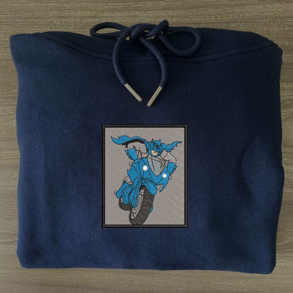 Batman Moto Art Embroidered Hoodie Navy (3)