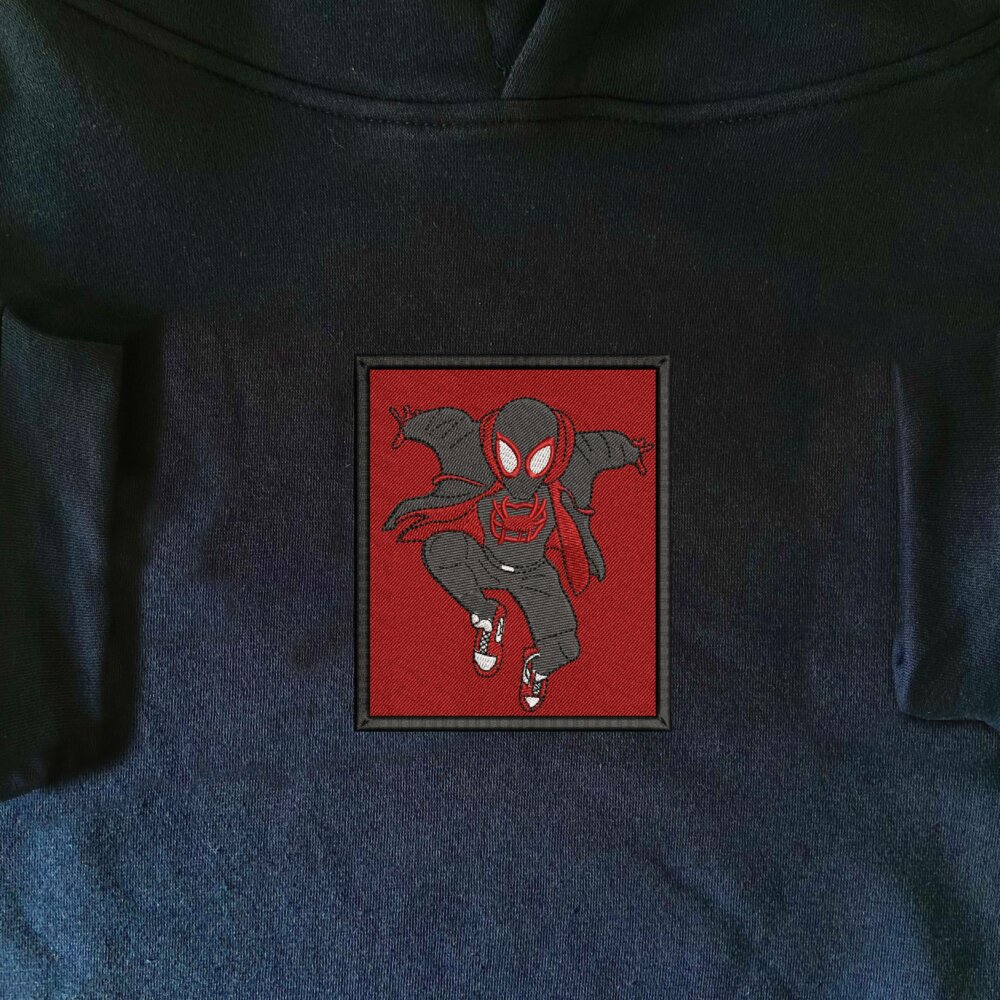 Black Spider Art Embroidered Hoodie Navy (1)