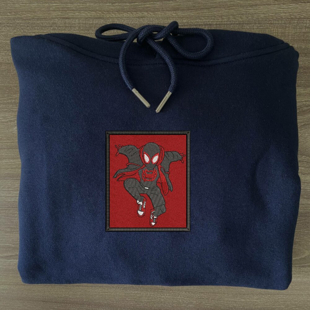 Black Spider Art Embroidered Hoodie Navy (3)