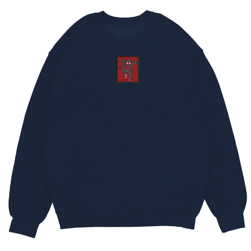 Black Spider Art Embroidered Sweatshirt Navy