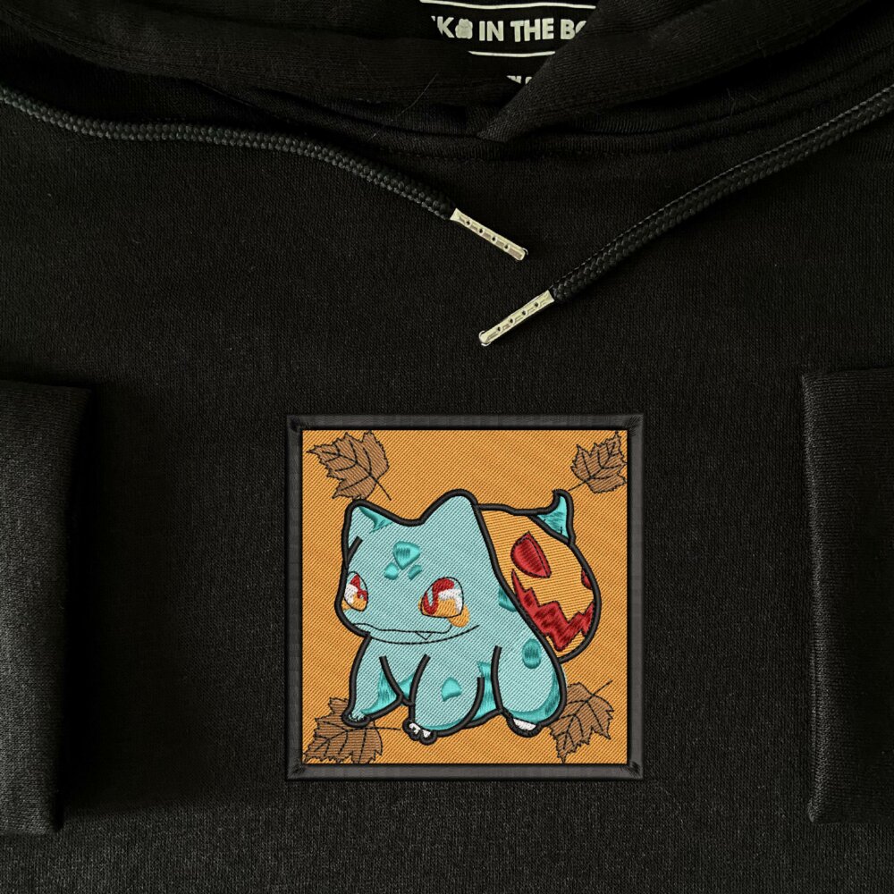 Bulbasaur Pumpkin Art Embroidered Hoodie Black (3)