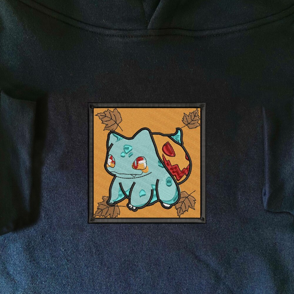 Bulbasaur Pumpkin Art Embroidered Hoodie Navy (1)