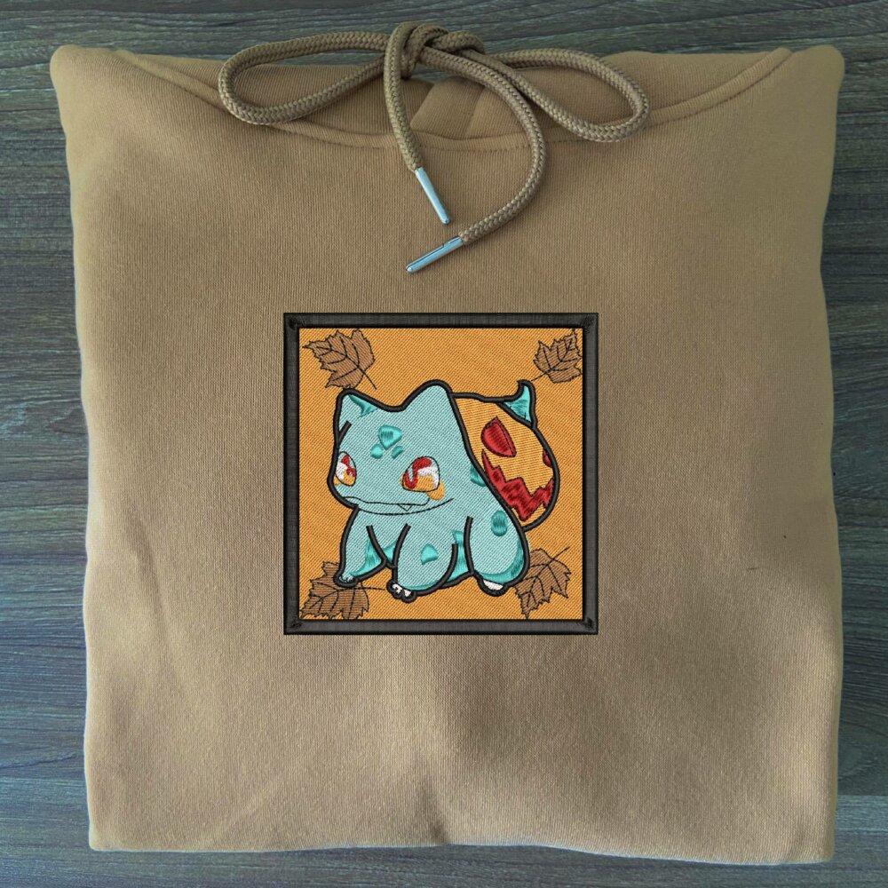 Bulbasaur Pumpkin Art Embroidered Hoodie Sand (3)