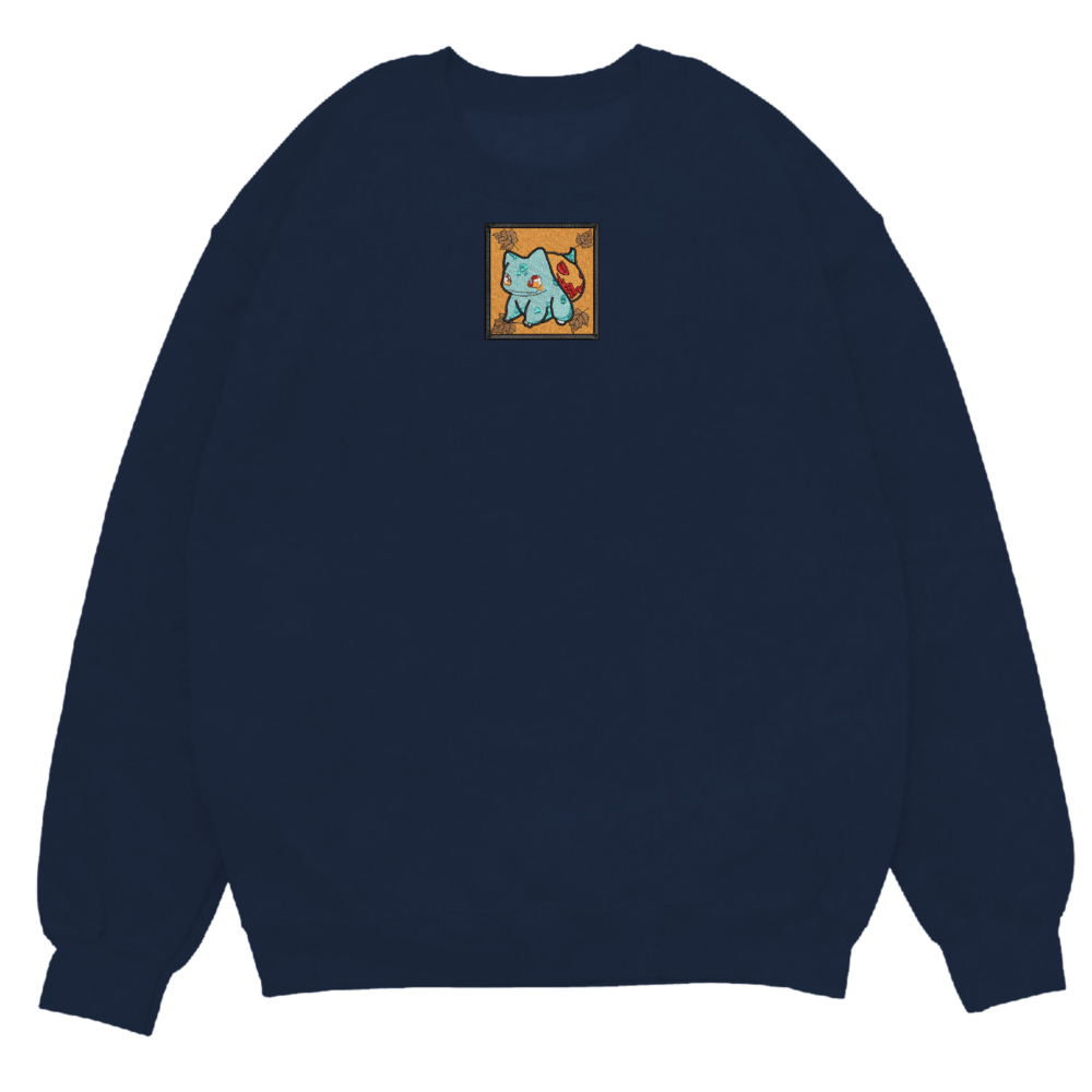 Bulbasaur Pumpkin Art Embroidered Sweatshirt Navy