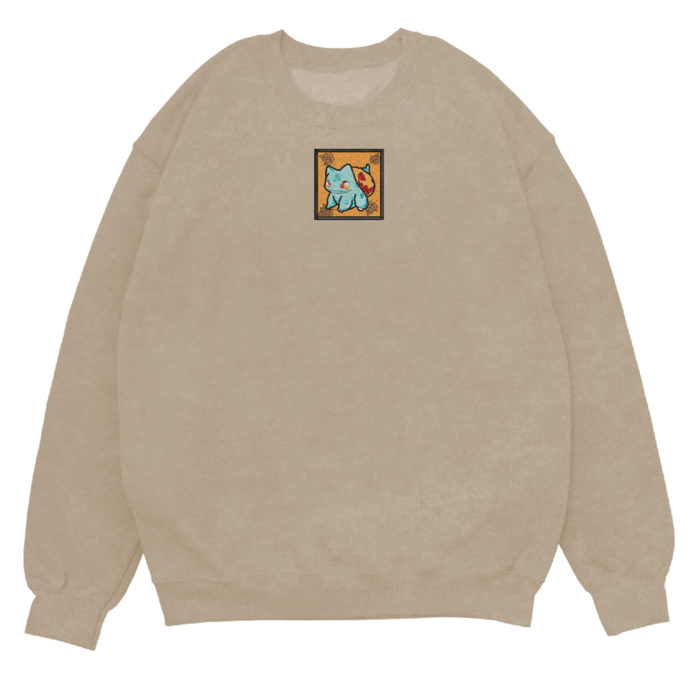 Bulbasaur Pumpkin Art Embroidered Sweatshirt Sand