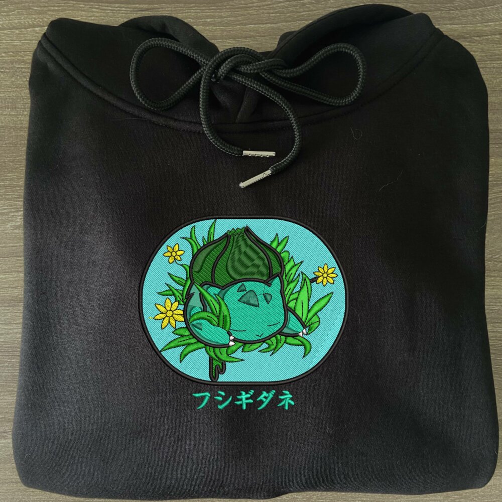 Bulbasaur Sleep Art Embroidered Hoodie Black (3)