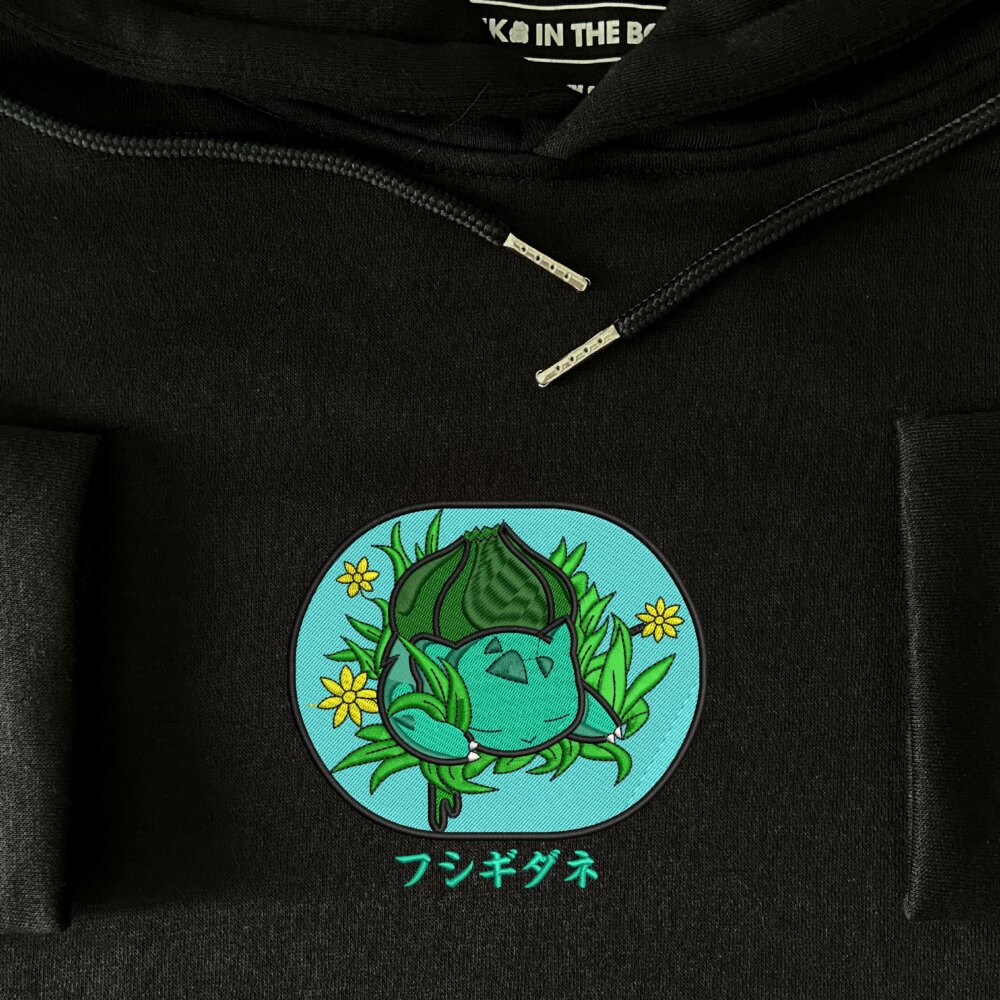 Bulbasaur Sleep Art Embroidered Hoodie Black (4)