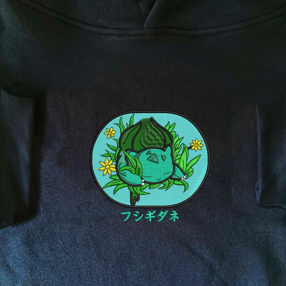 Bulbasaur Sleep Art Embroidered Hoodie Navy (1)