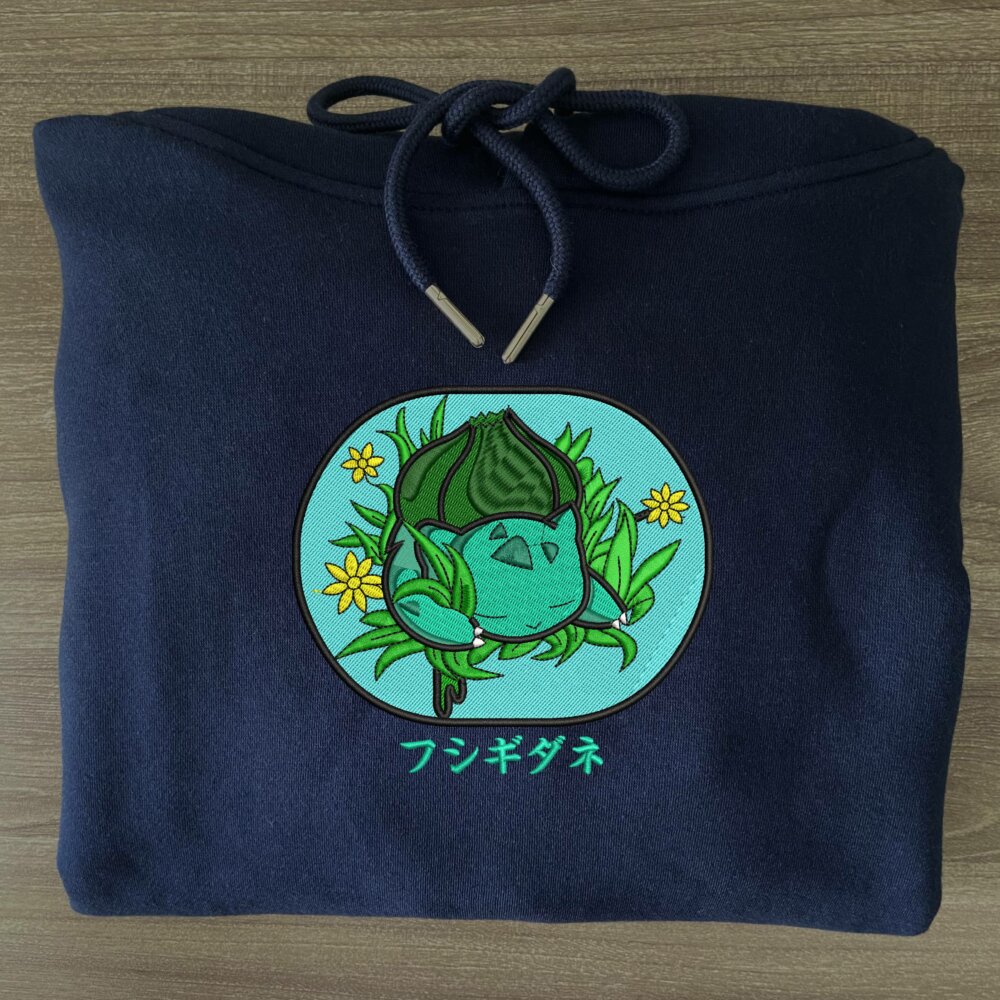 Bulbasaur Sleep Art Embroidered Hoodie Navy (3)