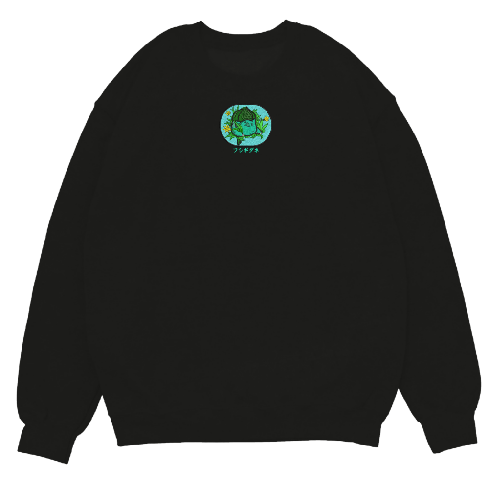 Bulbasaur Sleep Art Embroidered Sweatshirt Black