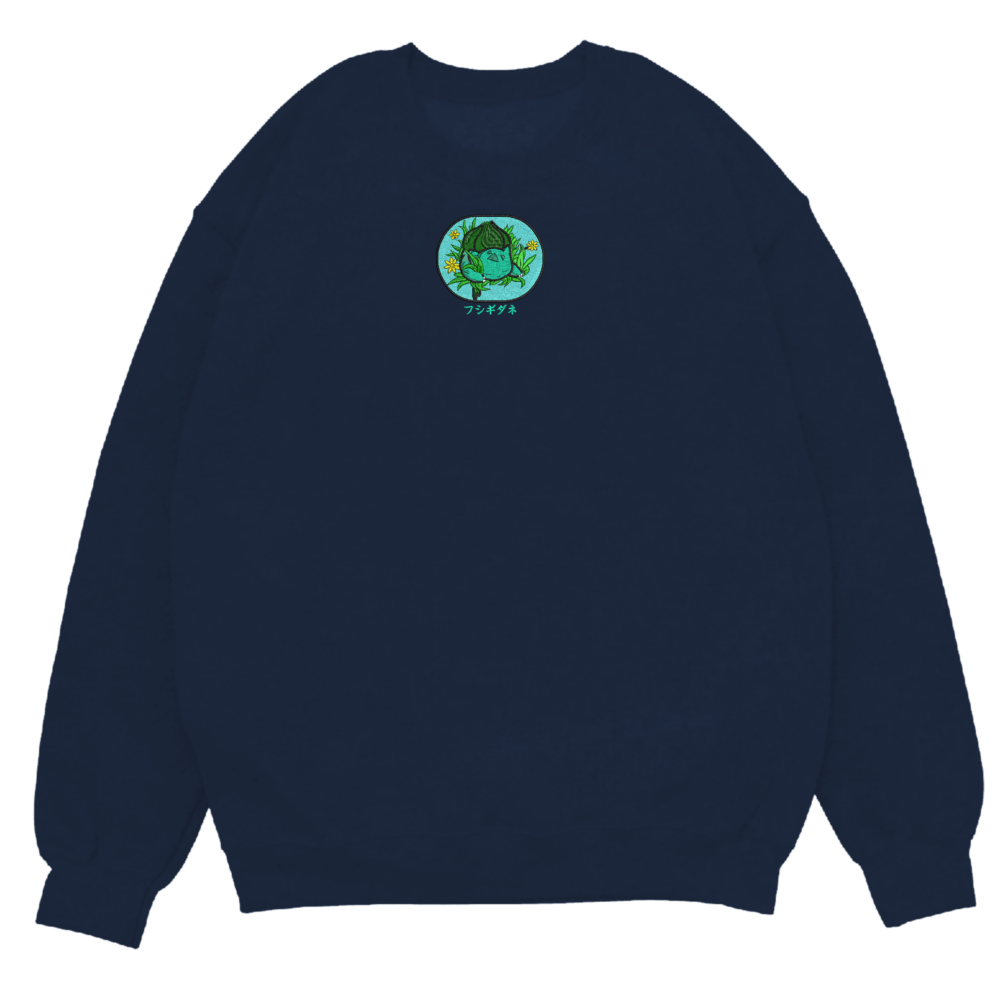 Bulbasaur Sleep Art Embroidered Sweatshirt Navy