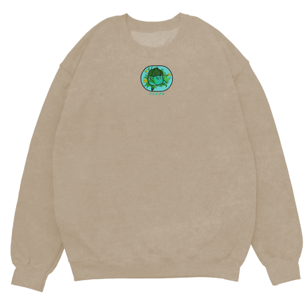 Bulbasaur Sleep Art Embroidered Sweatshirt Sand