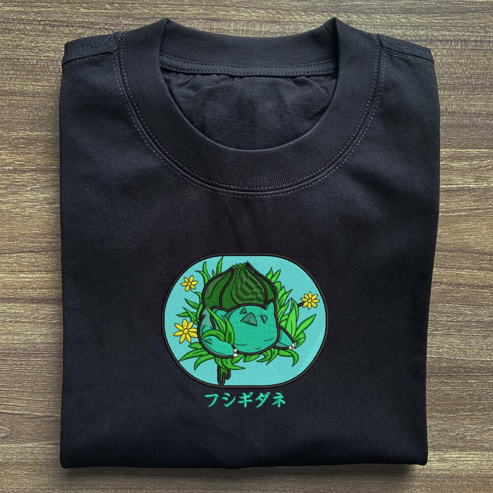 Bulbasaur Sleep Art Embroidered T shirt Black (2) Main Thumbnails T shirt