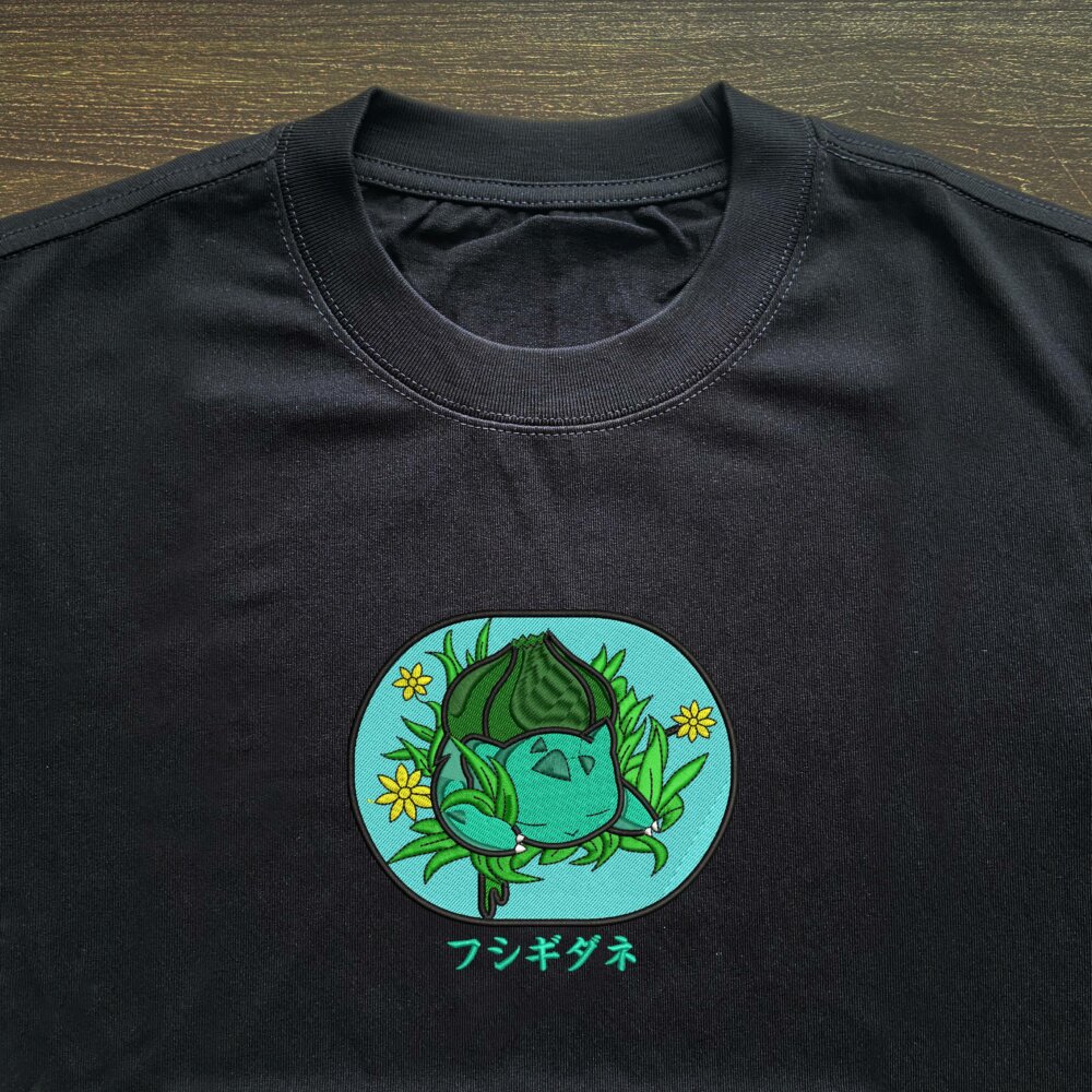 Bulbasaur Sleep Art Embroidered T shirt Black (3) Thumbnails T shirt Gallery