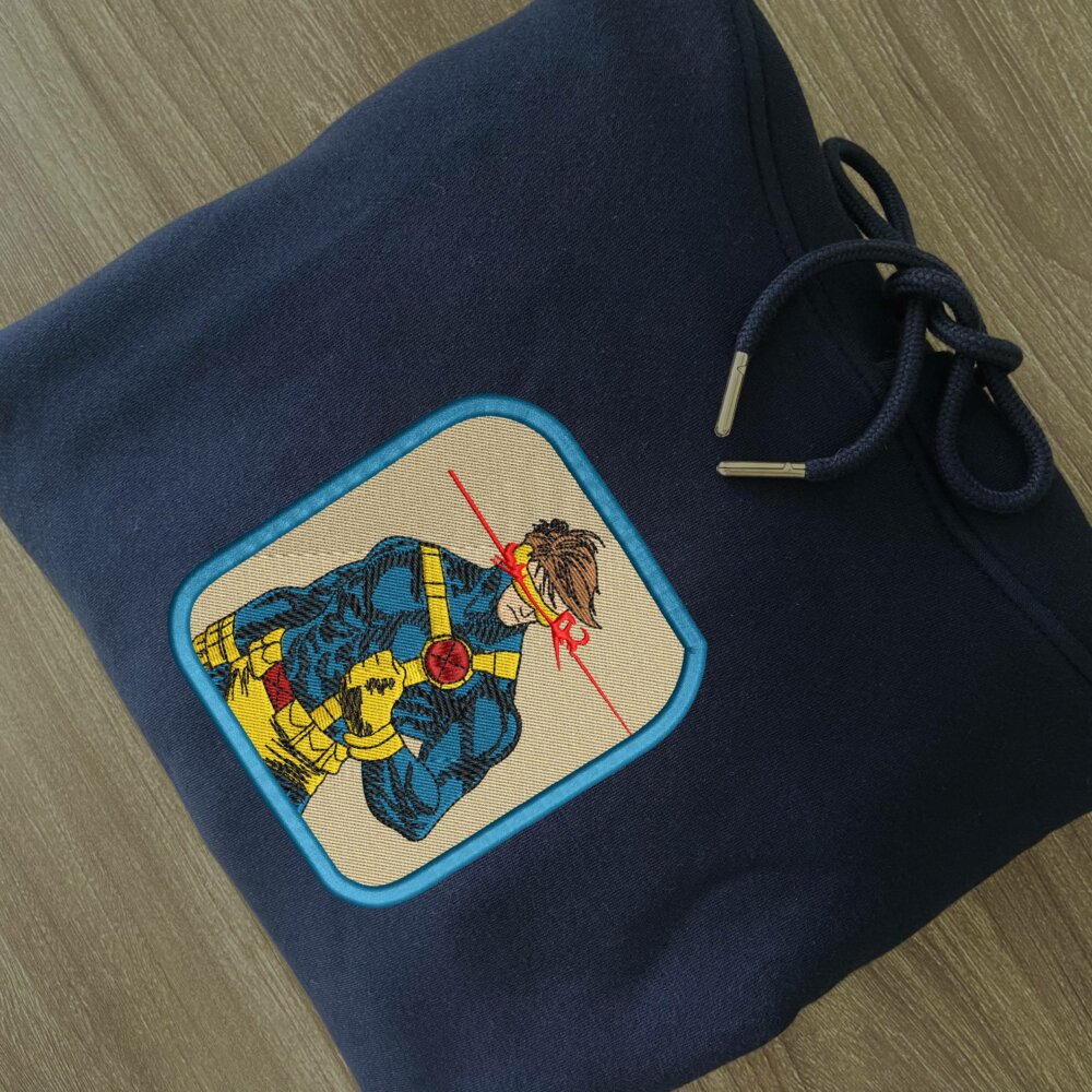 Cyclops Art Embroidered Hoodie Navy (2)