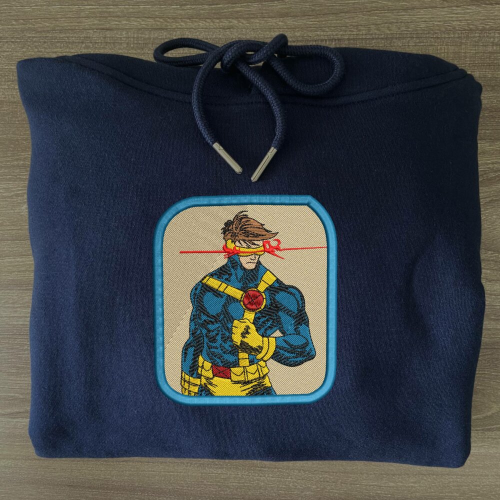 Cyclops Art Embroidered Hoodie Navy (3)