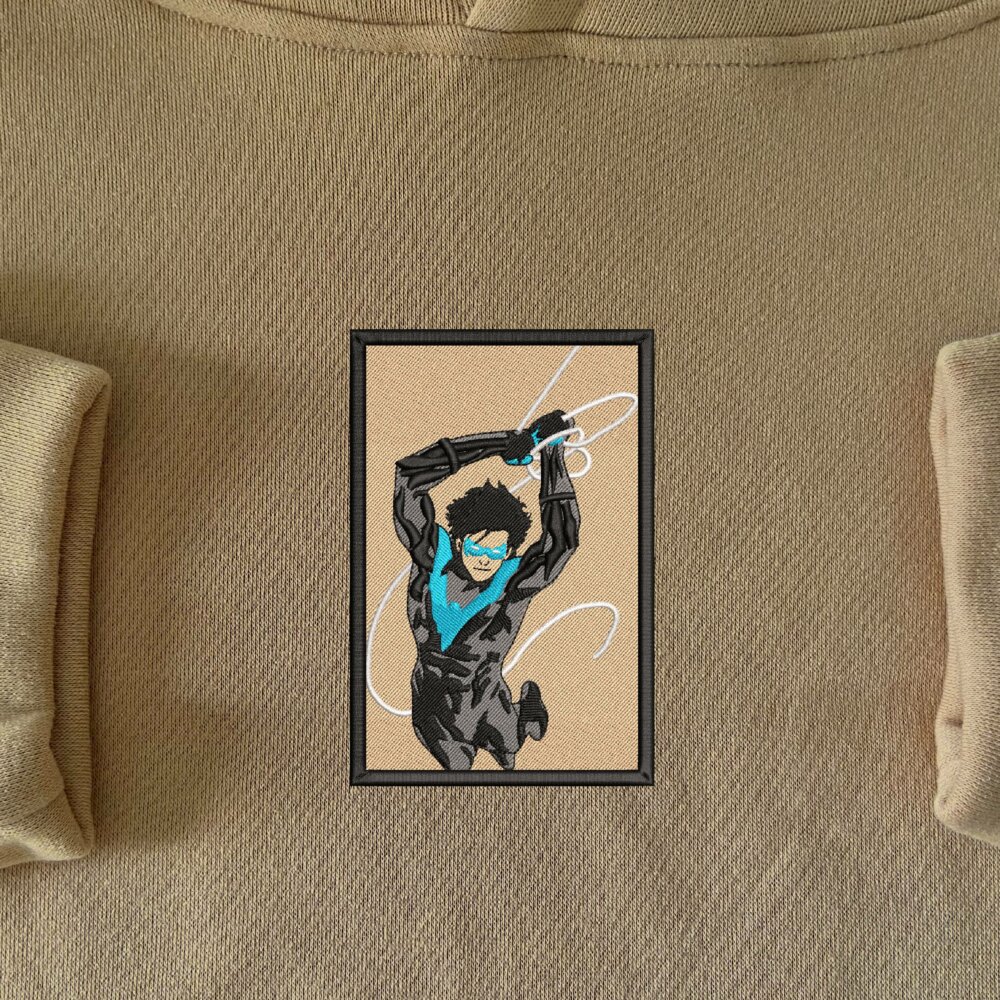 Dick Grayson Art Embroidered Hoodie Sand (1)