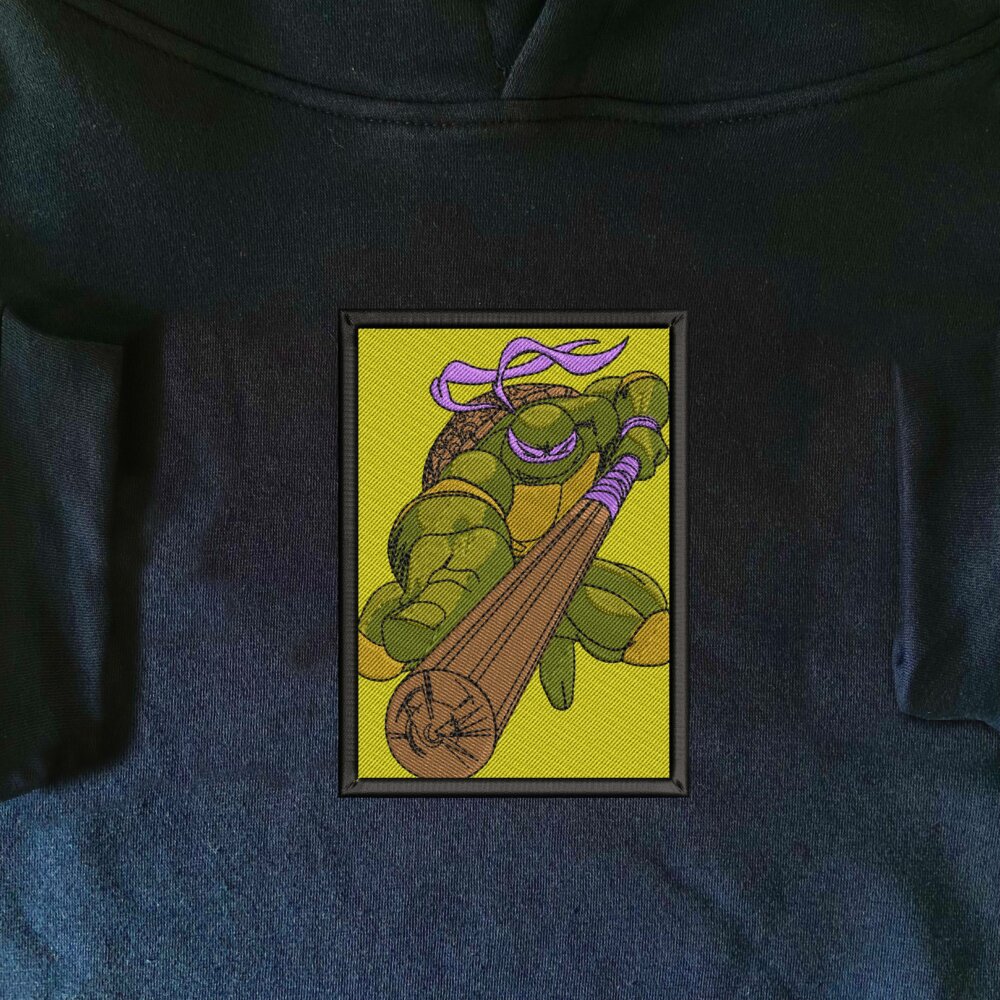 Donnie Turtle Art Embroidered Hoodie Navy (1)