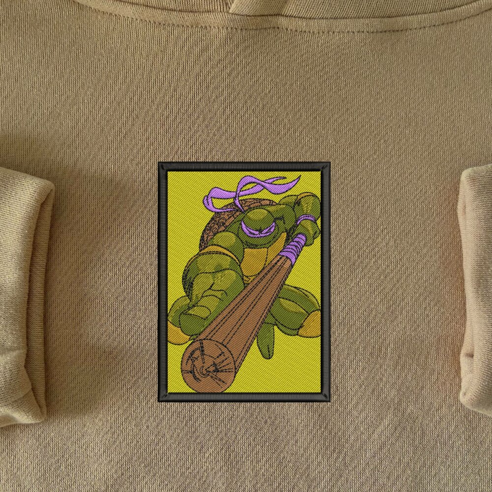 Donnie Turtle Art Embroidered Hoodie Sand (1)