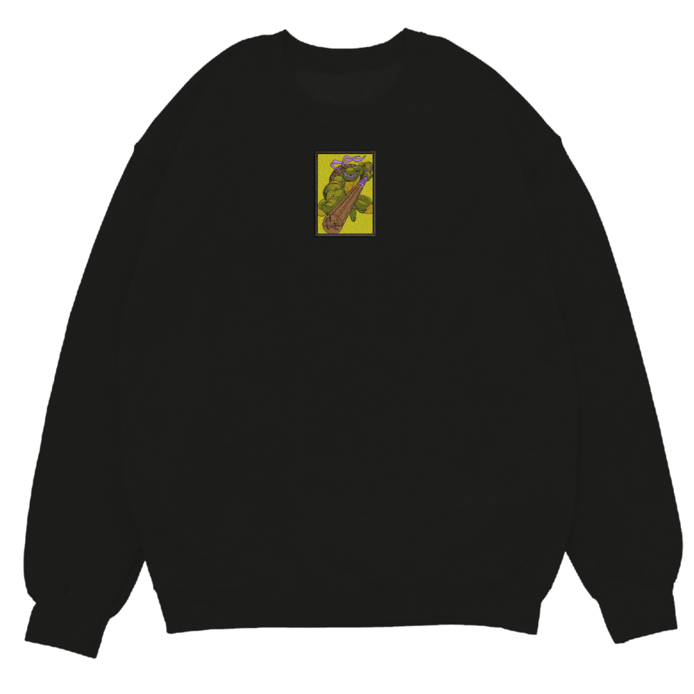 Donnie Turtle Art Embroidered Sweatshirt Black