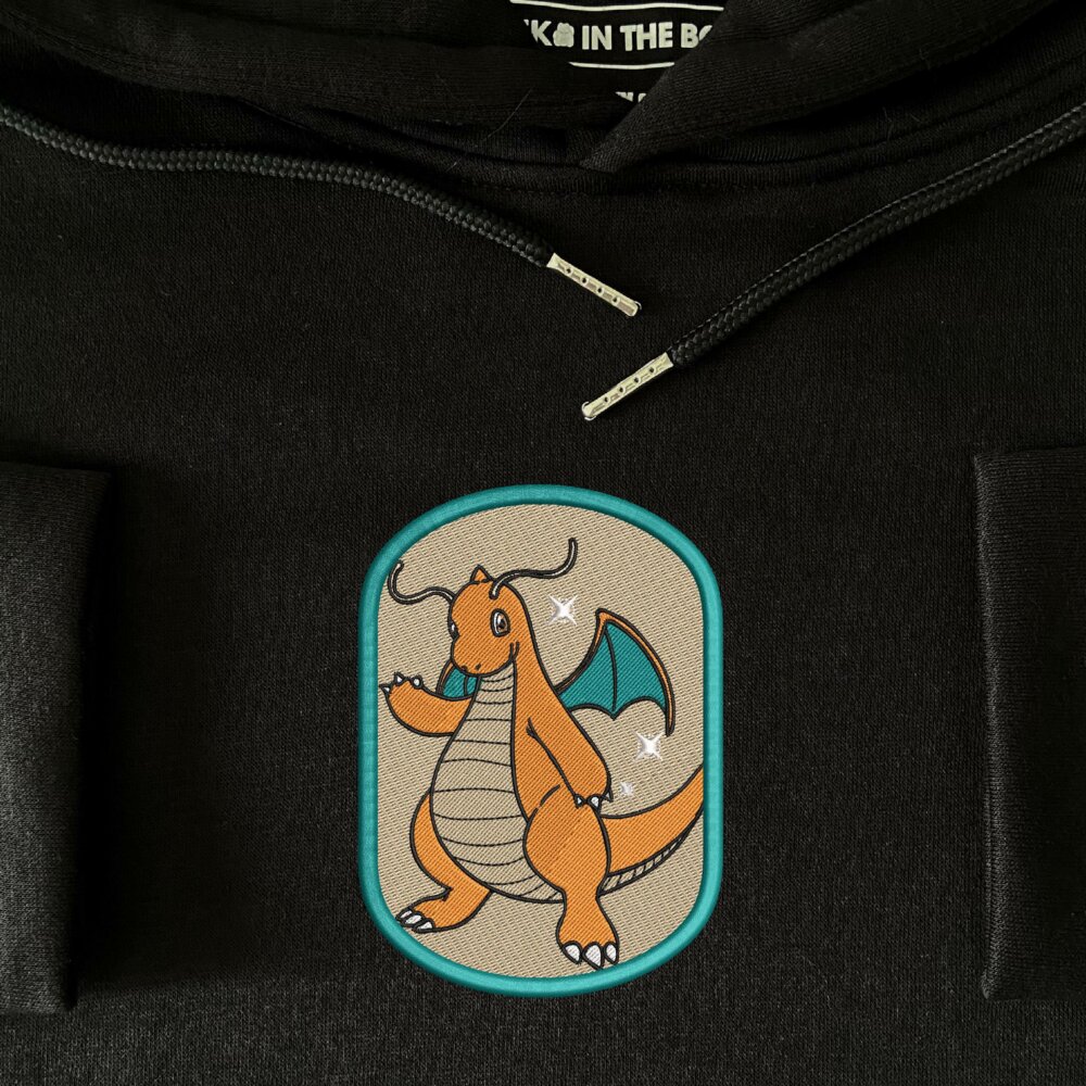 Dragonite Art Embroidered Hoodie Black (4)