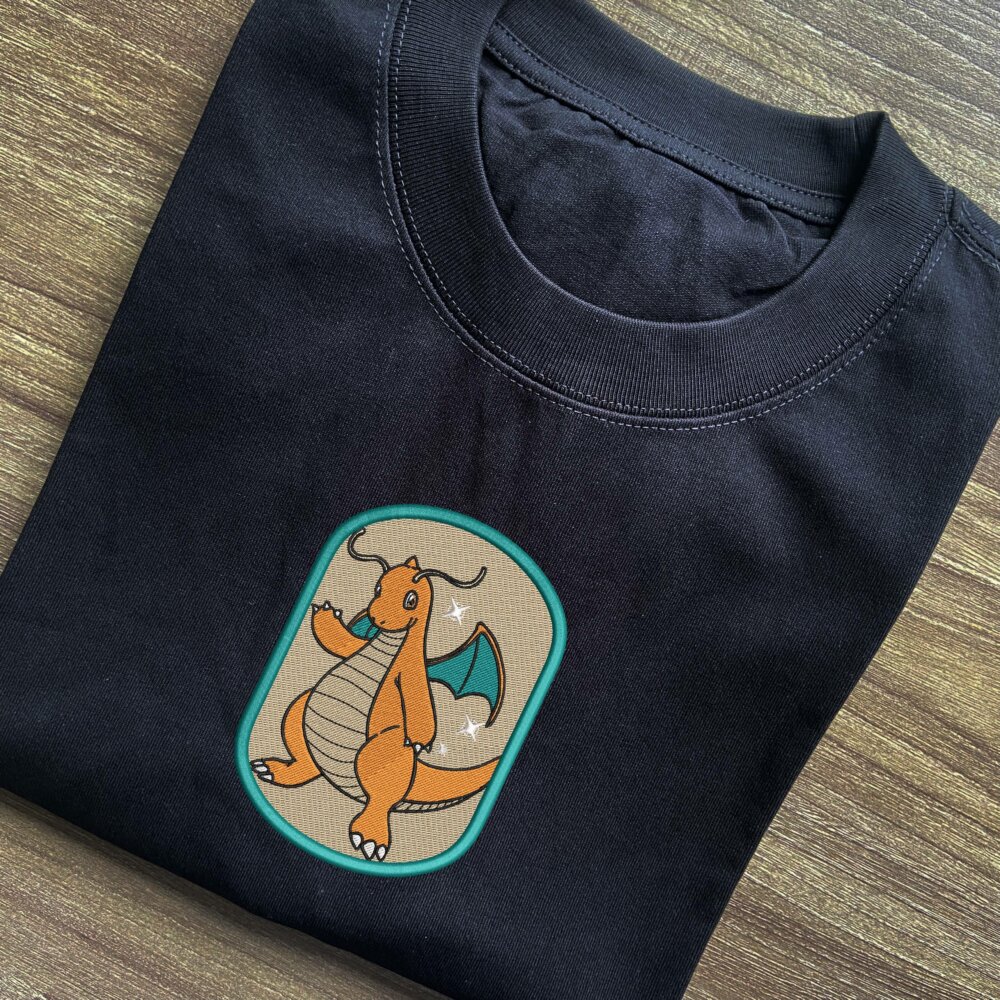 Dragonite Art Embroidered T shirt Black (1) Thumbnails T shirt Gallery 2