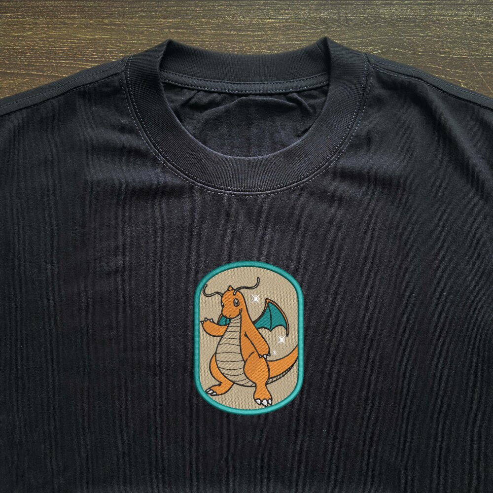 Dragonite Art Embroidered T shirt Black (3) Thumbnails T shirt Gallery