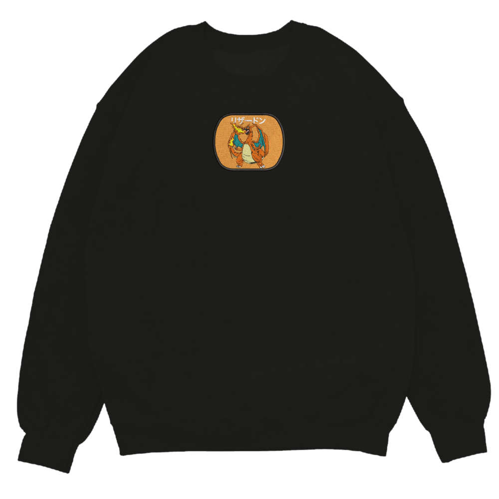 Flame Warrior Art Embroidered Sweatshirt Black