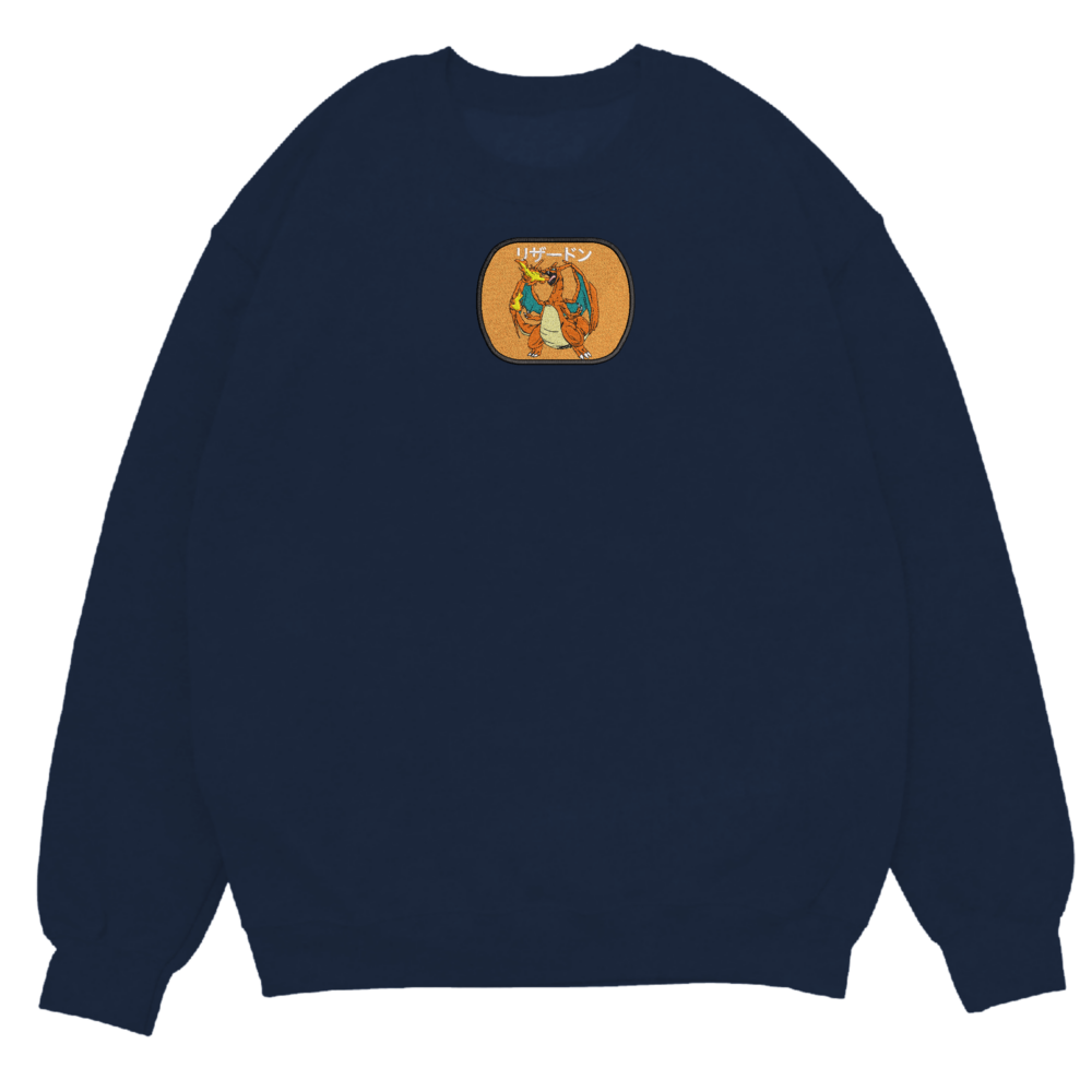 Flame Warrior Art Embroidered Sweatshirt Navy