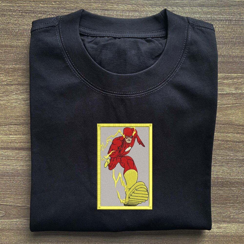 Flash Hero Art Embroidered Black T shirt (2) Main Thumbnails T shirt