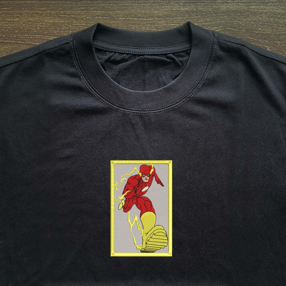 Flash Hero Art Embroidered Black T shirt (3) Thumbnails T shirt Gallery