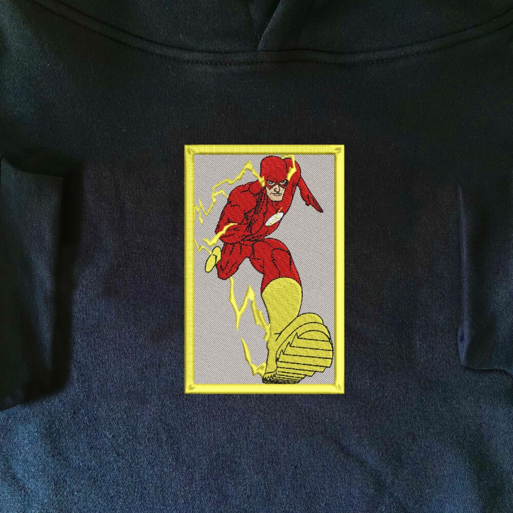 Flash Hero Art Embroidered Hoodie Navy (1)