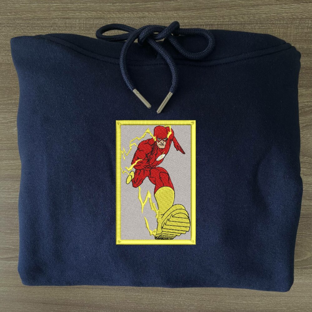 Flash Hero Art Embroidered Hoodie Navy (3)