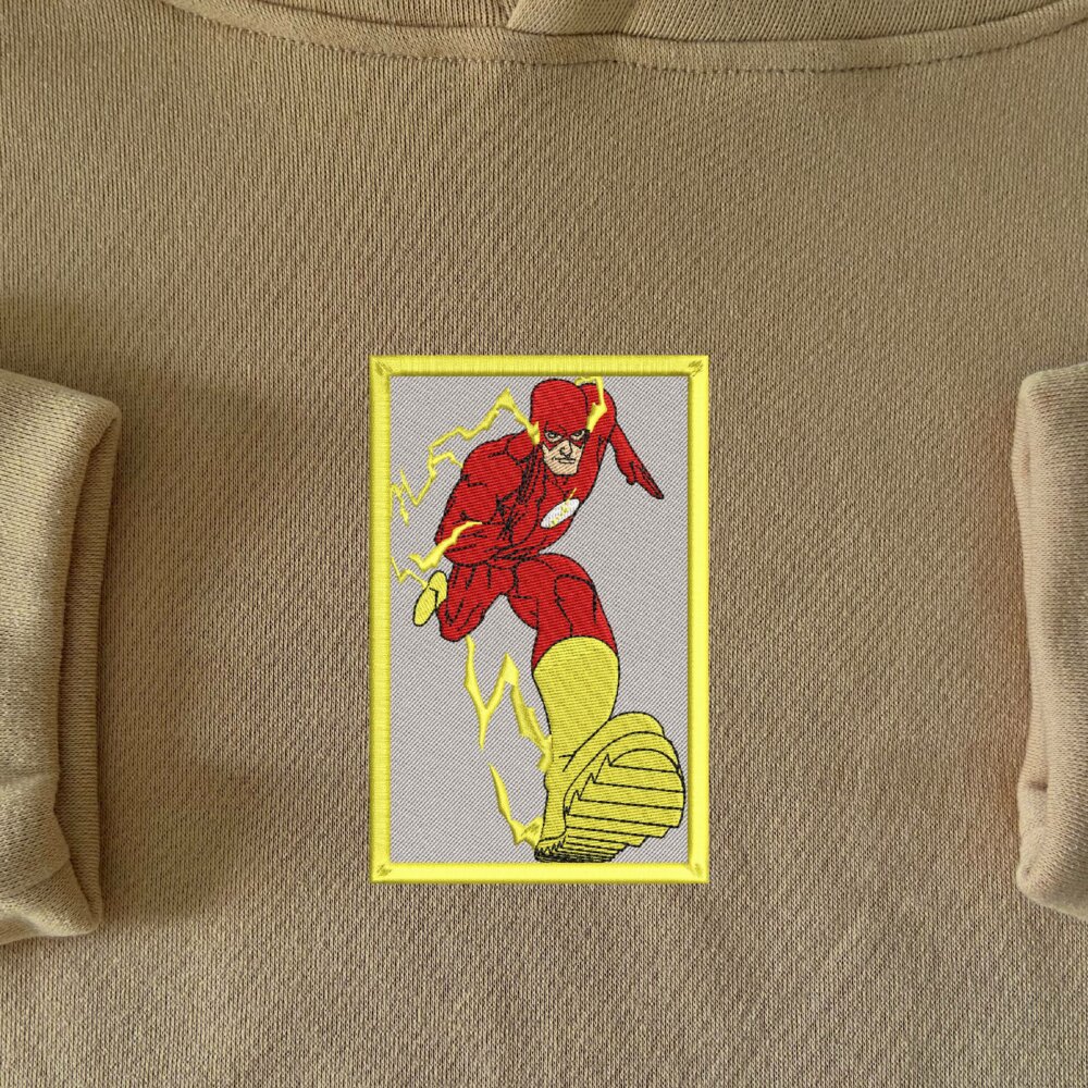 Flash Hero Art Embroidered Hoodie Sand (1)