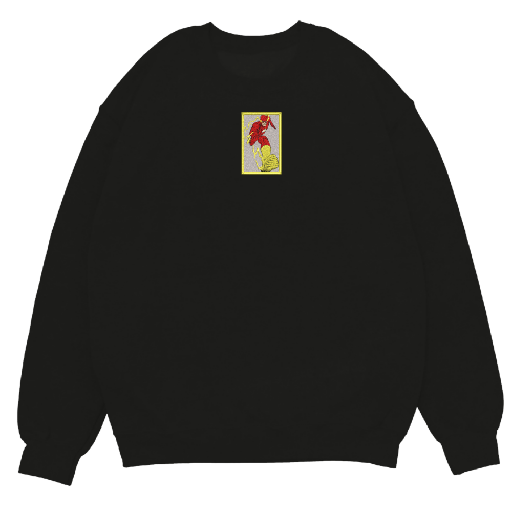 Flash Hero Art Embroidered Sweatshirt Black