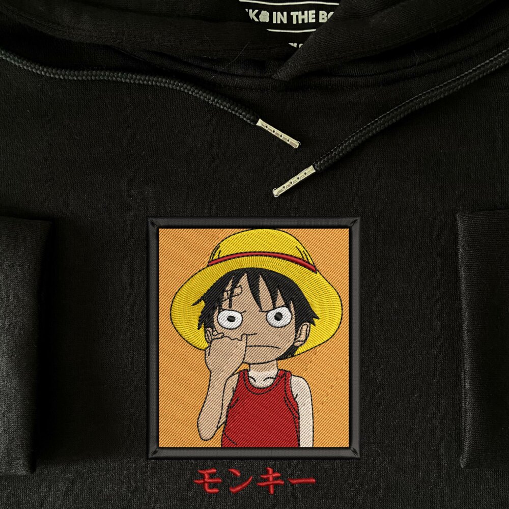 Funny luffy Art Embroidere Hoodie Black (3)