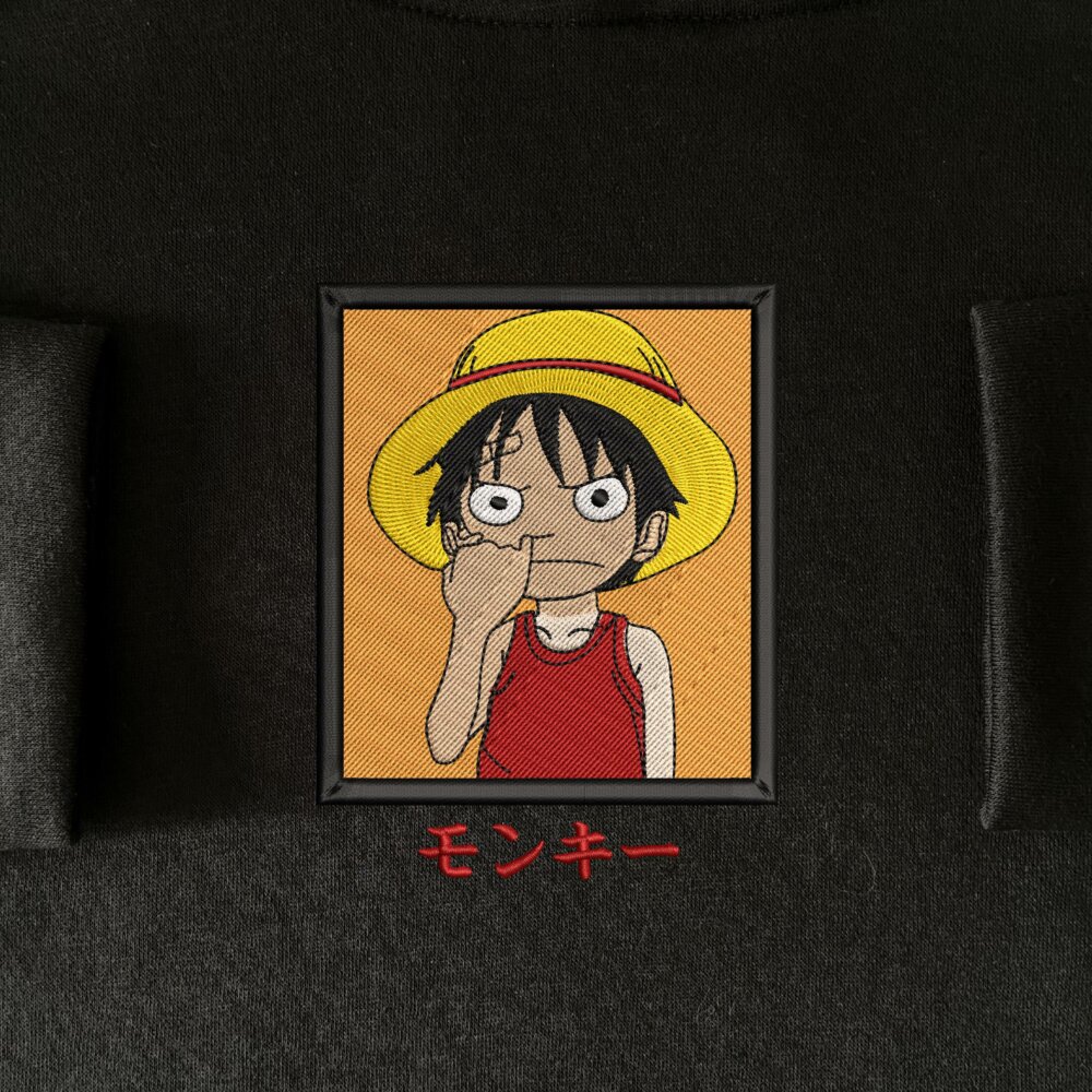 Funny luffy Art Embroidere Hoodie Black (4) Main Thumbnails Sweatshirt