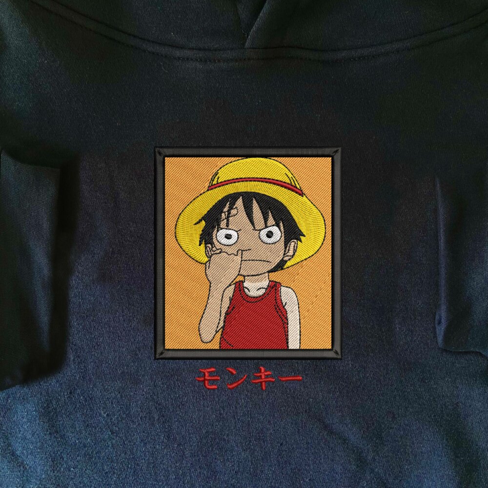 Funny luffy Art Embroidere Hoodie Navy (1)