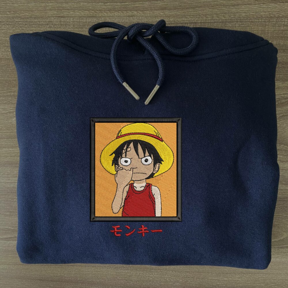 Funny luffy Art Embroidere Hoodie Navy (3)