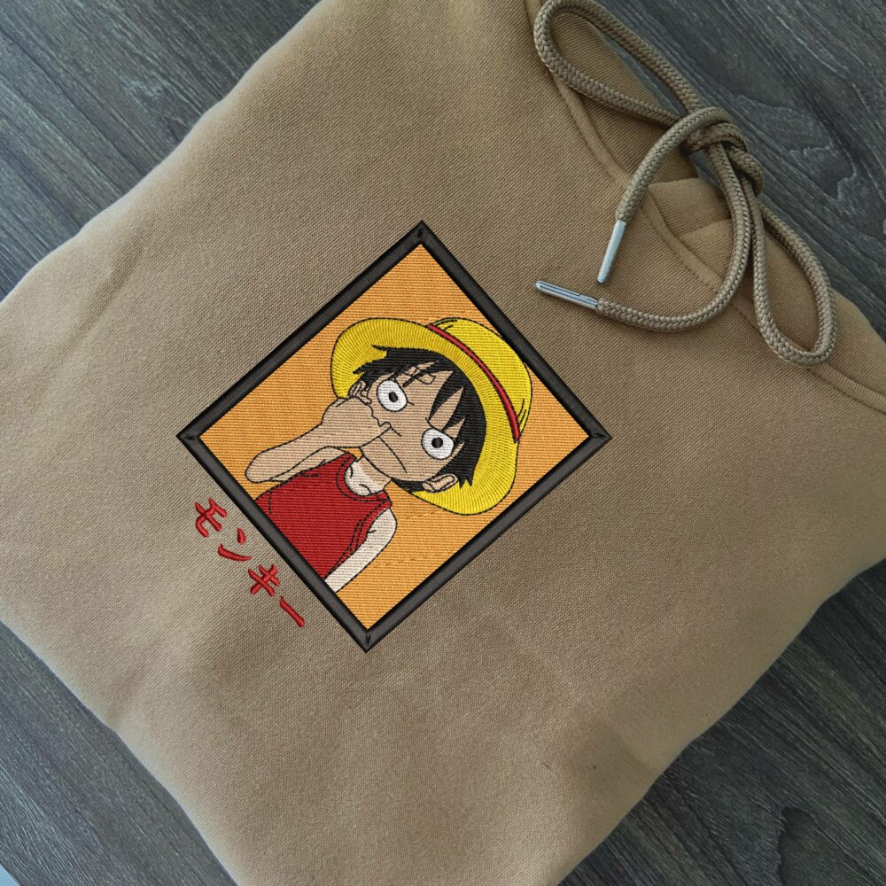 Funny luffy Art Embroidere Hoodie Sand (2)