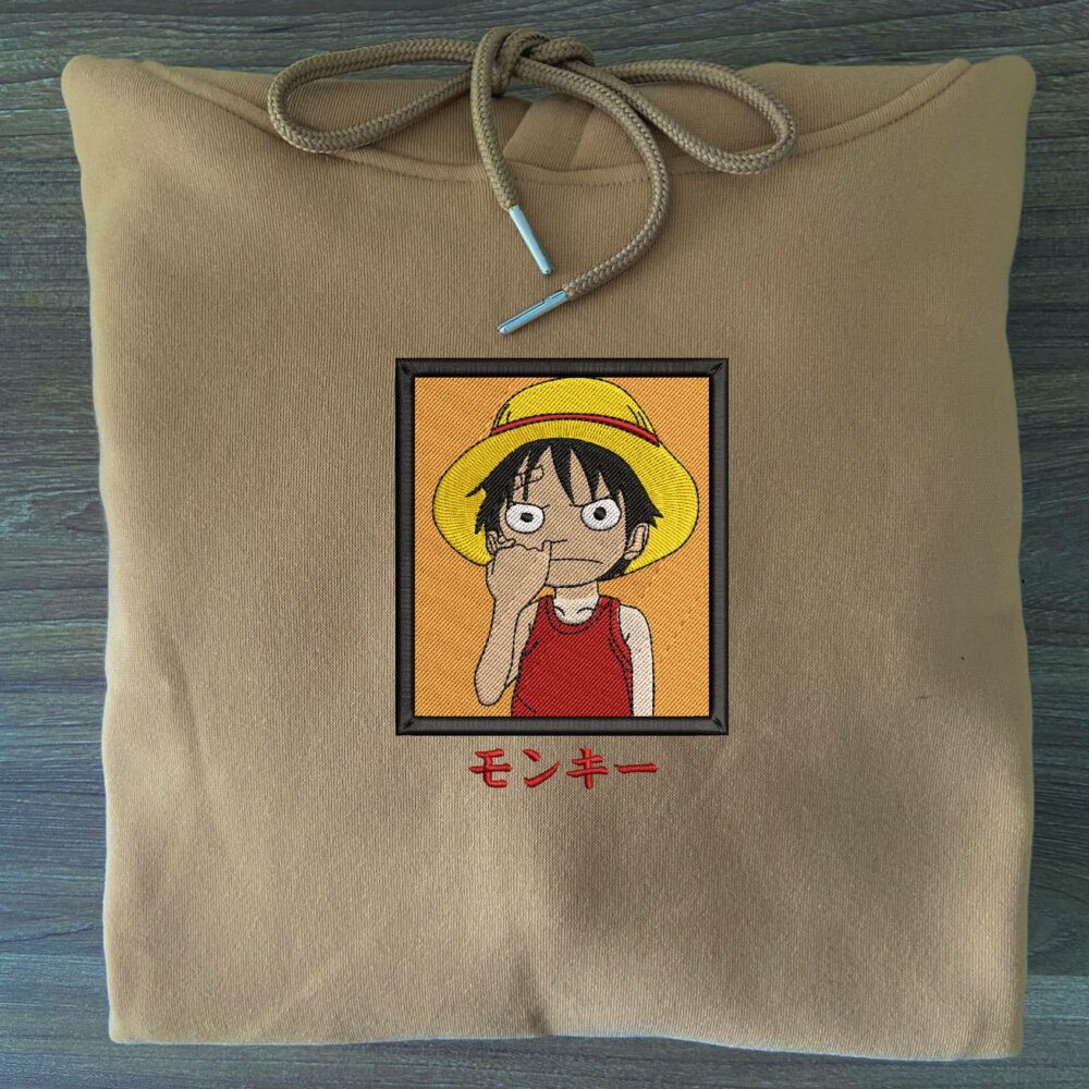 Funny luffy Art Embroidere Hoodie Sand (3)