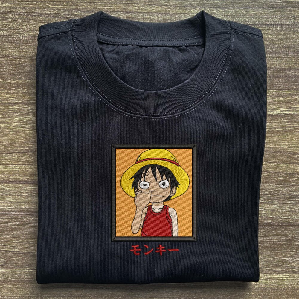 Funny luffy Art Embroidered Black T shirt (2) Main Thumbnails T shirt