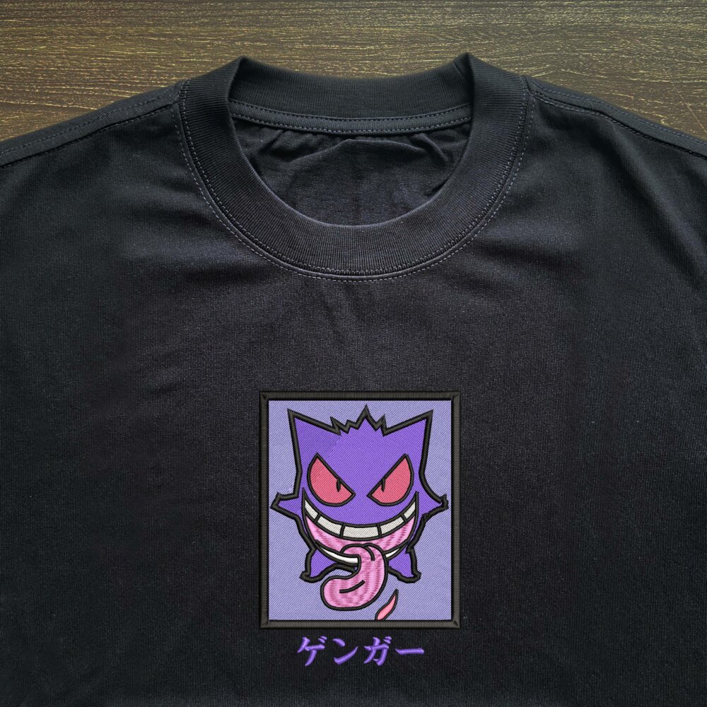 Gengar Art Embroidere Black T shirt (2) Thumbnails T shirt Gallery