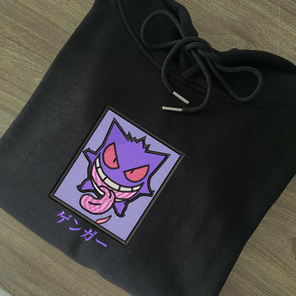 Gengar Art Embroidered Hoodie Black (1)